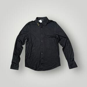 Saks Fifth Avenue Modern Black Cotton Shirt Jeweled Collar Hummingbird sz  S/P